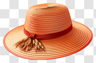 Hat - Stylish Straw Hat With Red Ribbon Trim Transparent PNG