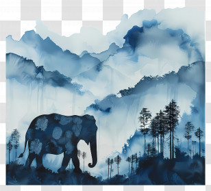 Elephant Silhouette - Elephant Silhouette With Mountain And Forest Transparent PNG