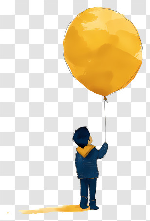 Boy Holding A Balloon - Child Holding A Large Yellow Balloon Transparent PNG