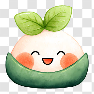 Kawaii Mochi Character - Happy Peach With Leaves Transparent PNG