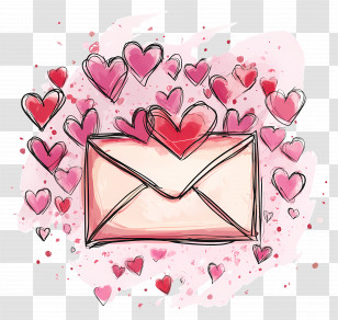 Love Mail - Romantic Envelope With Pink Hearts Illustration Transparent PNG
