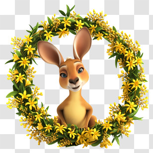 Australia Day - Kangaroo Surrounded By Flower Wreath Illustration Transparent PNG