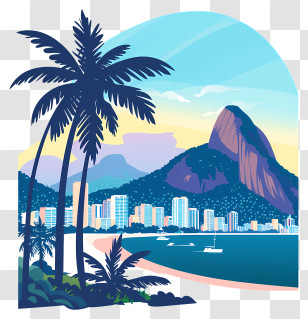 Rio De Janeiro - Tropical Beach Cityscape With Palm Trees Transparent PNG