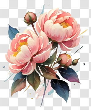Peony Flower Arrangement - Pink Peony Floral Watercolor Illustration Transparent PNG