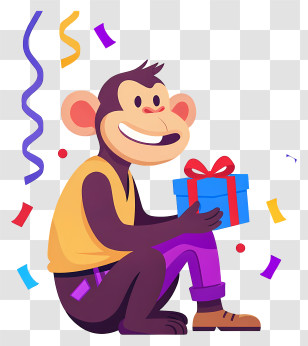 Festive Monkey With Gift Transparent PNG