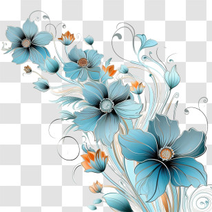 Abstract Flowers - Elegant Blue Floral Decorative Design Transparent PNG