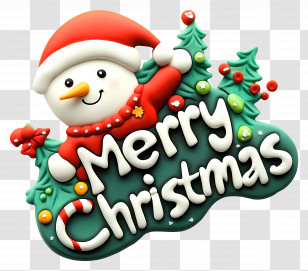 Merry Christmas - Christmas Snowman With Festive Greeting Transparent PNG