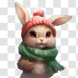 Winter Rabbit - Cute Rabbit In Winter Hat And Scarf Transparent PNG