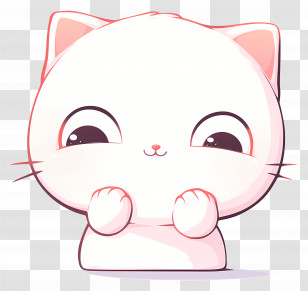 White Shy Cat - Cute Cartoon Cat Illustration Transparent PNG