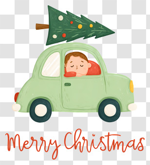 Merry Christmas - Car Carrying Christmas Tree Transparent PNG
