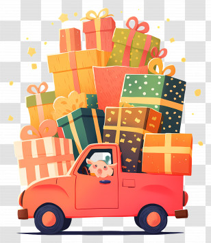 Car Full Of Gifts - Cartoon Red Truck With Holiday Gifts Transparent PNG