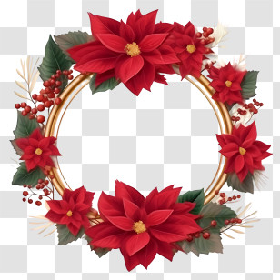 Poinsettia Flower Wreath - Red Poinsettia Wreath With Golden Accents Transparent PNG