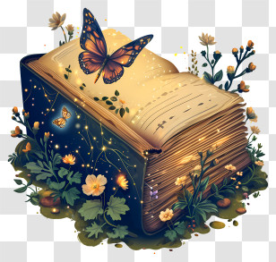 Tell A Fairy Tale Day - Magical Book With Butterfly And Glowing Pages Transparent PNG