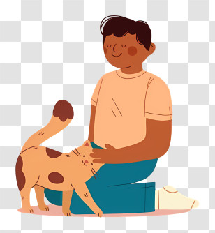 Cartoon Image - Boy Petting A Cat Transparent PNG
