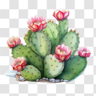 Succulent Cactus - Blooming Cactus With Pink Flowers Illustration Transparent PNG