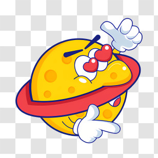 Cartoon Character - Yellow Planet With Heart Eyes And Ring Transparent PNG
