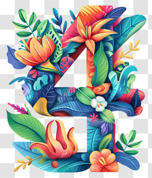 Number 4 - Floral Cartoon Number 4 Transparent PNG