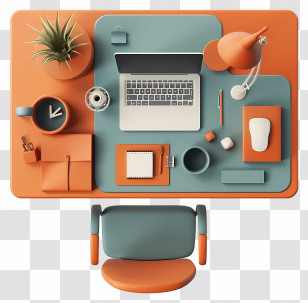 Office Table Top View - Organized Office Desk With Laptop Transparent PNG