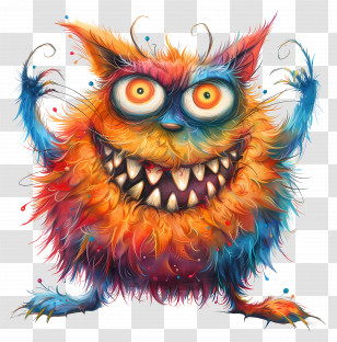 Silly Monster - Colorful Furry Cartoon Monster Transparent PNG