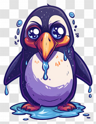 Penguin Crying - Adorable Cartoon Wet Penguin Illustration Transparent PNG