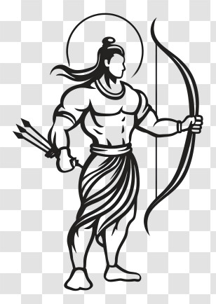 Lord Rama With Bow - Minimal Black Line-Art Archer Transparent PNG