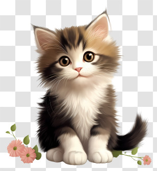 Valentine Cat - Cute Fluffy Kitten With Flowers Transparent PNG