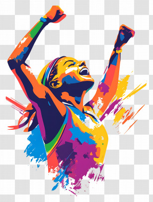Olympic Games - Colorful Athlete Celebrating Victory Transparent PNG