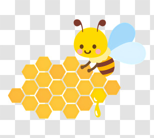 Food - Cartoon Bee On Honeycomb Transparent PNG