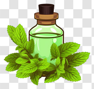 Essential Oil - Mint Leaves And Essential Oil Bottle Transparent PNG