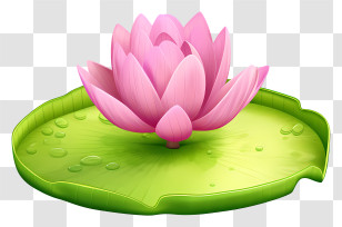 Pink Lotus Flower - Pink Lotus On Green Leaf Illustration Transparent PNG