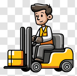 Man Working On Forklift - Cartoon Forklift Driver In Warehouse Transparent PNG