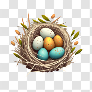 Cartoon Eggs - Bird Nest With Colorful Eggs For Easter Transparent PNG