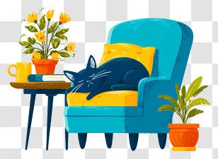 Cat Sleeping On Armchair - Cozy Cat On Armchair Transparent PNG
