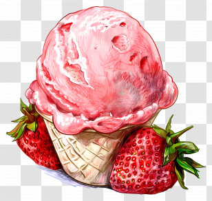 Ice Cream Strawberry - Strawberry Ice Cream Cone Transparent PNG