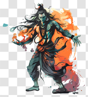 Shiva - Blue Deity With Fiery Background Transparent PNG