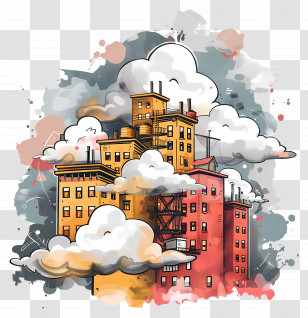 Cloud - City Buildings With Clouds Illustration Transparent PNG
