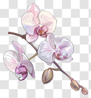 Orchids - Elegant Pink And White Orchid Flowers On A Branch Transparent PNG
