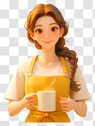 Girl Holding Coffee Cup - Woman With Steaming Mug In Kitchen Transparent PNG