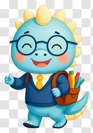 Dinosaur Mascot Going To School - Friendly School Dino With Backpack Transparent PNG