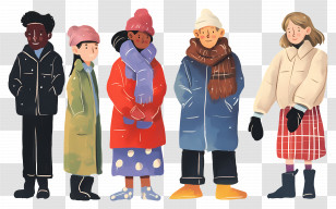 Cartoon People - Group Of People In Winter Clothing With Snow Transparent PNG