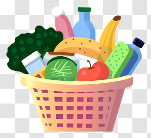 Food Basket - Grocery Basket Illustration With Food Items Transparent PNG