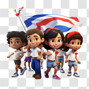 Costa Rica Independence Day - Group Of Patriotic Kids With Flag Illustration Transparent PNG