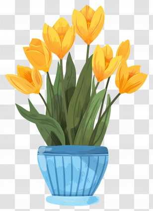 Yellow Flowers - Yellow Tulips In A Blue Pot Transparent PNG