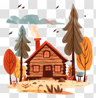 Log Cabin House - Cozy Rustic Cabin In Autumn Forest Transparent PNG