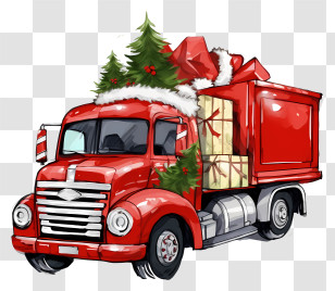 Red Semi Truck - Christmas Gift Truck With Tree And Decor Transparent PNG