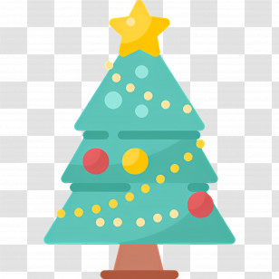 Christmas Tree - Blue Decorated Christmas Tree With Star At Top Transparent PNG
