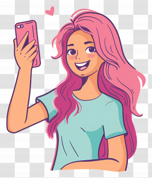 Selfie Day - Girl With Pink Hair Taking A Selfie Transparent PNG