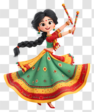 Indian Woman Dancing Garba - Colorful Garba Dancer With Dandiya Transparent PNG