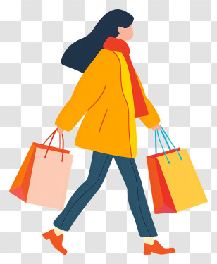 Woman Walking - Woman Carrying Shopping Bags In Cartoon Style Transparent PNG
