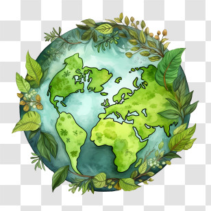 Green Planet Earth - Eco-Friendly Earth Illustration With Leaves Transparent PNG